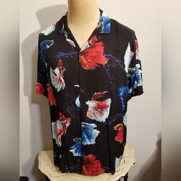NEW MENS BETTA FISH PRINT RETRO SHIRT BOHO VACATION BEACH WEEKEND SPRING BREAK - Picture 4 of 6